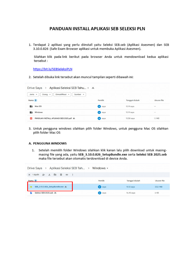 Panduan Instalasi Aplikasi SEB PLN | PDF