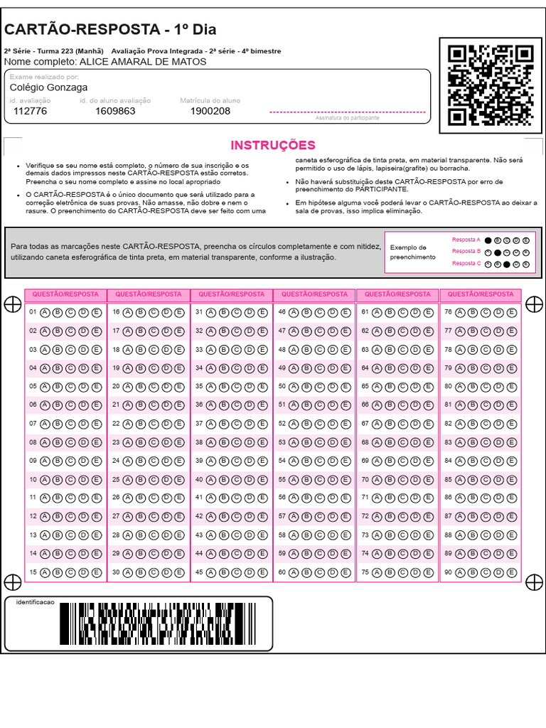 Cartão Resposta | PDF | Caneta | Implementos de escrita