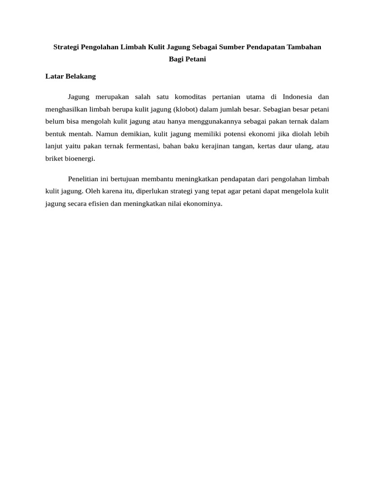 Strategi Pengolahan Limbah Kulit Jagung | PDF