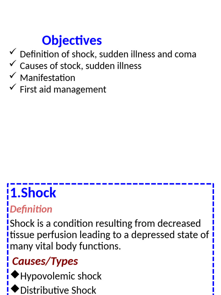 First Aid for Shock and Sudden Illness | PDF | Shock (Circulatory) | Coma