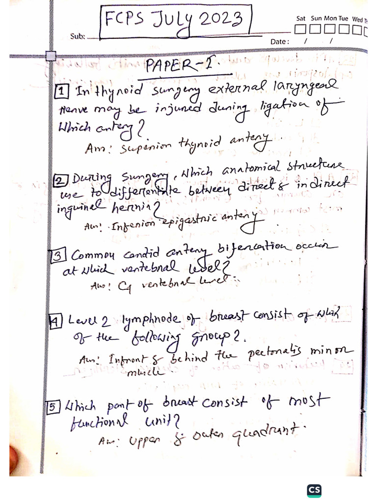 FCPS Part 1 July23 (Paper1) | PDF