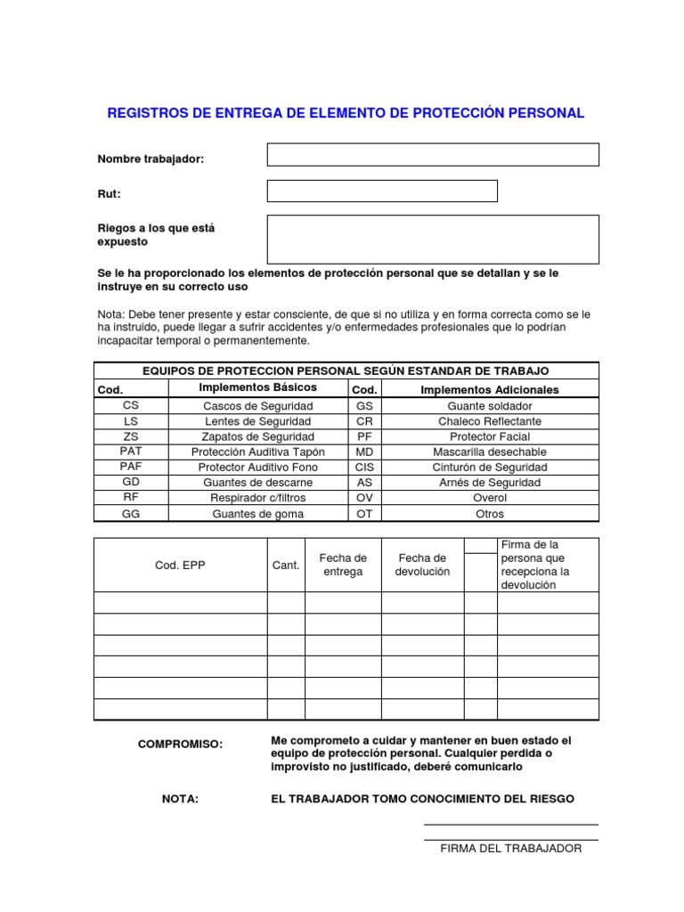 Formulario Entrega EPP