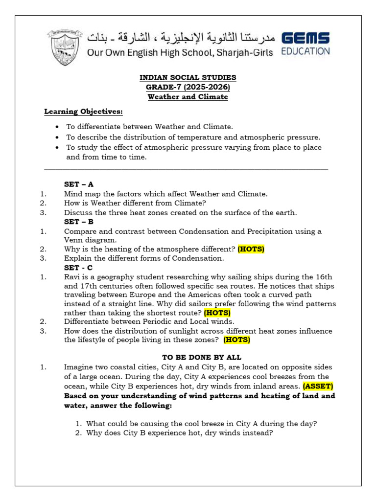 Notebook Work - Weather and Climate - Grade 7 | PDF
