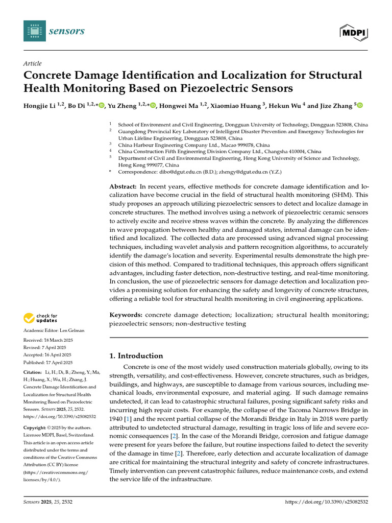 Concrete Damage Detection with Piezo Sensors | PDF | Waves ...