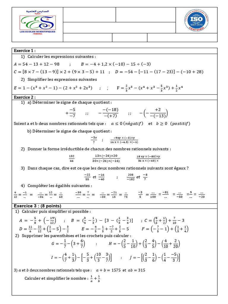 Exercices de calculs et simplifications mathématiques | PDF | Mathématiques