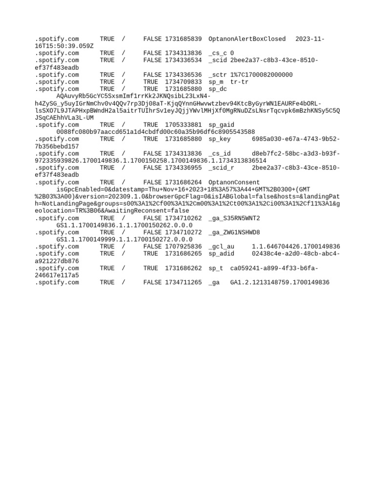 Spotify Cookie Consent Data Logs | PDF