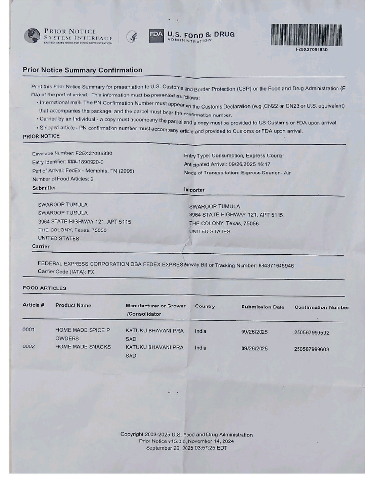 PDF Prior Notice Form | PDF