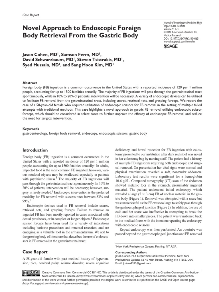 Novel Approach To Endoscopic Foreign Body Retrieval From The Gastric ...