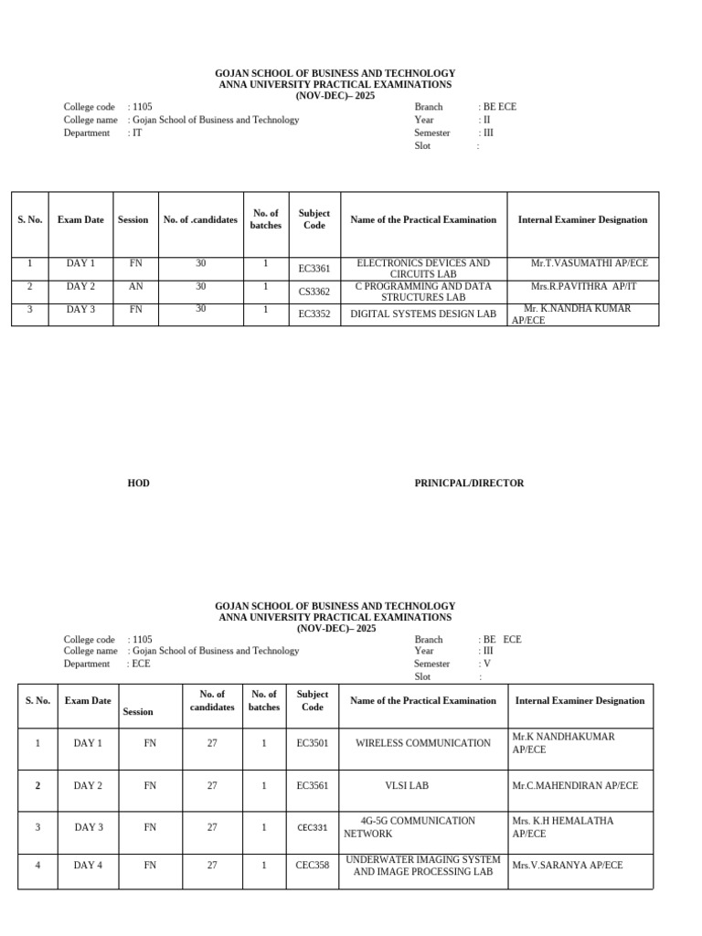 Lab Slot Ece Odd Sem 25-26 | PDF | Electronic Engineering | Engineering