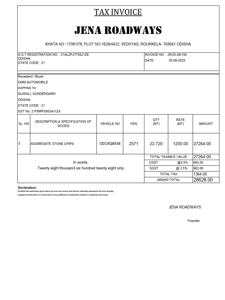 Aggregate Stone Chips Invoice Details | PDF | Economies | Governance