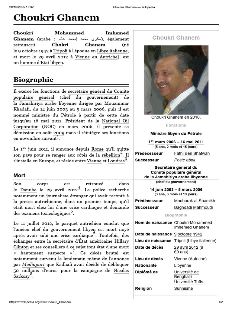 Choukri Ghanem : Ministre libyen du Pétrole | PDF