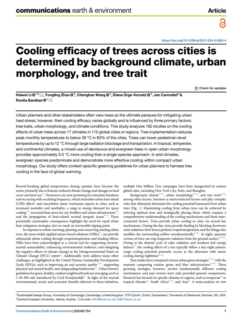 Urban Tree Cooling Efficacy Factors | PDF | Humidity | Climate