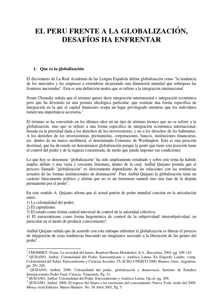 Desafíos de Perú ante la Globalización | PDF | Globalización | Sociedad