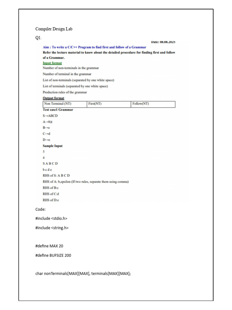 Compiler Design Lab Code Examples | PDF | Notation | Computer Programming