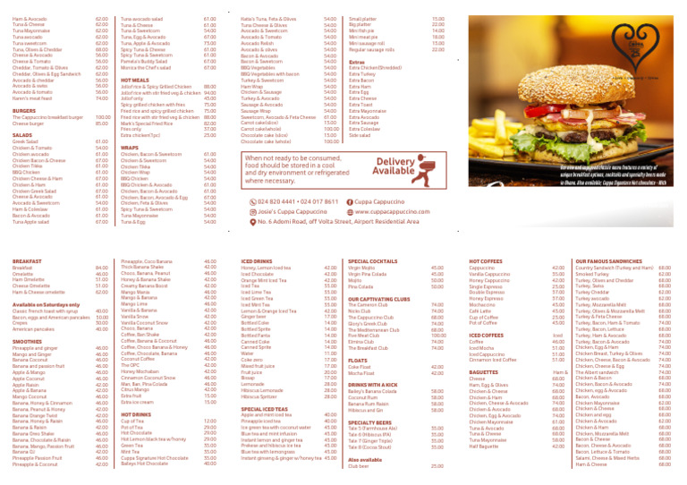 Cuppa Cappuccino Menu & Storage Tips | PDF | Hamburgers | Salad