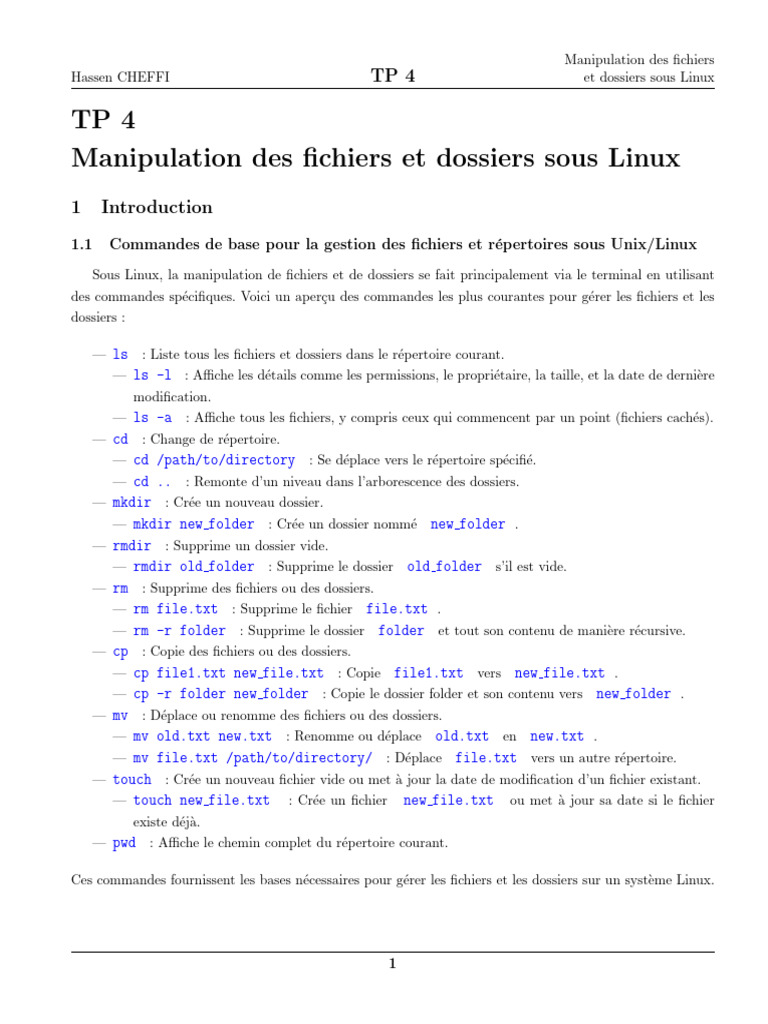 Commandes de base Linux pour fichiers et dossiers | PDF | Fichier ...