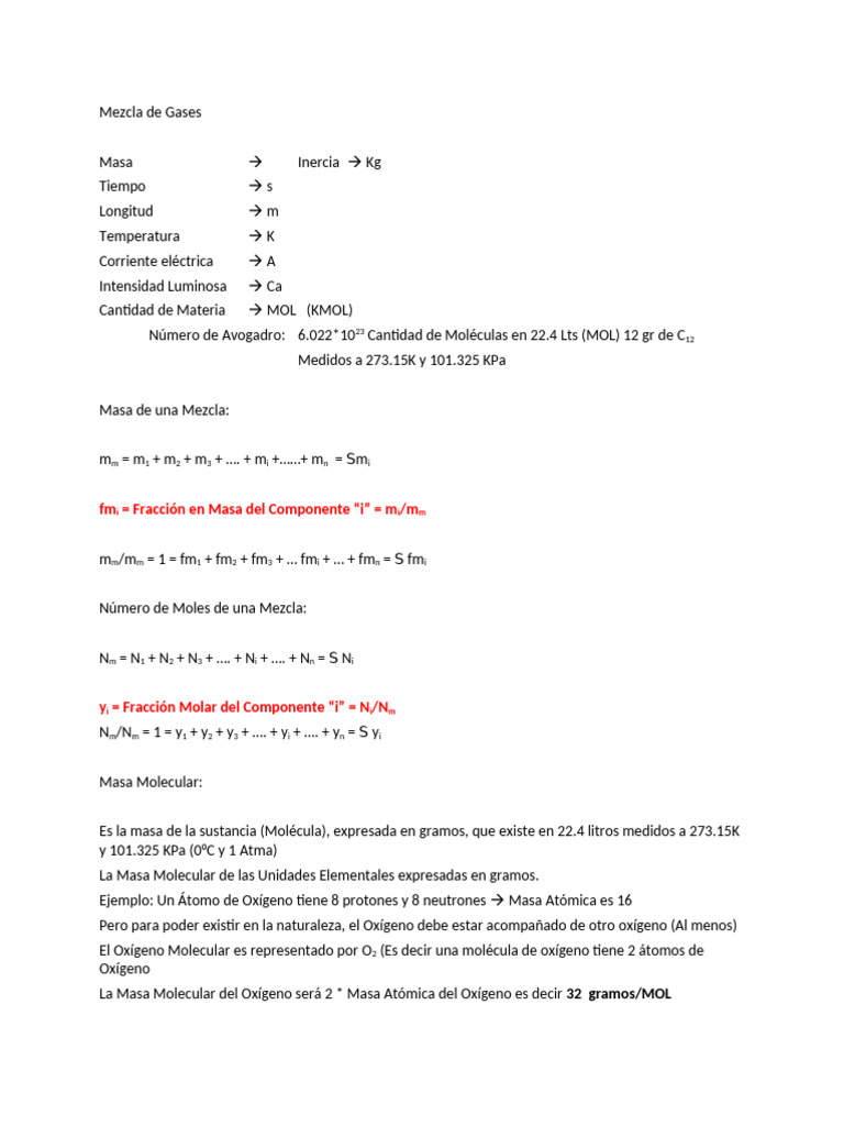 Propiedades y Cálculos de Mezclas de Gases | PDF | Mole (Unidad) | Gases