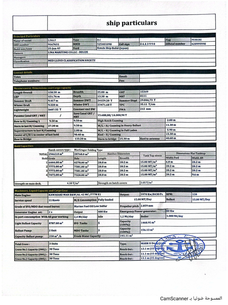 Ship Particulars | PDF