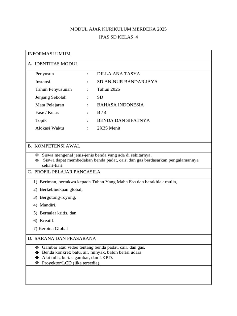 Modul Ajar IPAS Kelas 4 SD 2025 | PDF