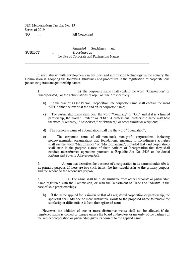 Amended Corporate Name Guidelines | PDF | Corporations | Securities ...