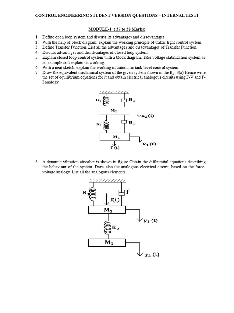 Control Engineering Test Questions | PDF
