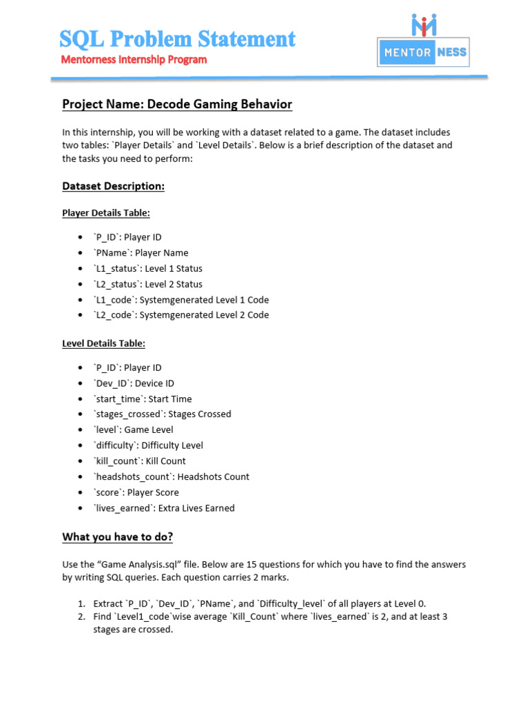 Problem Statement - Game Analysis | PDF