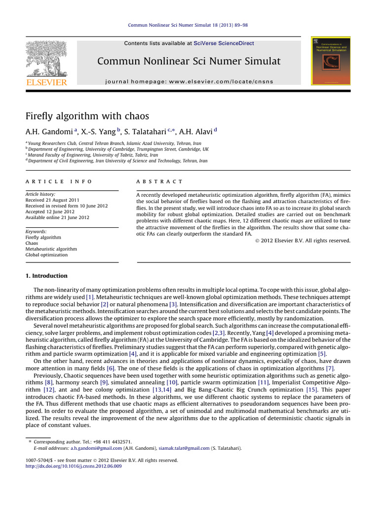 Chaotic Firefly Algorithm for Optimization | PDF | Mathematical ...