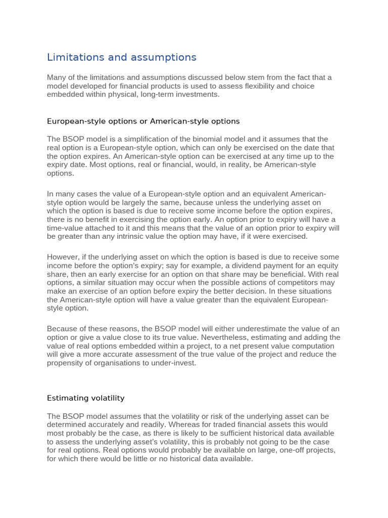 Limitations of the BSOP Model | PDF | Option (Finance) | Derivative ...