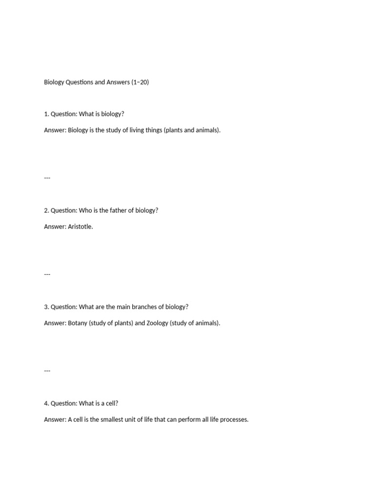 Essential Biology Q&A: Key Concepts | PDF | Plants | Biology