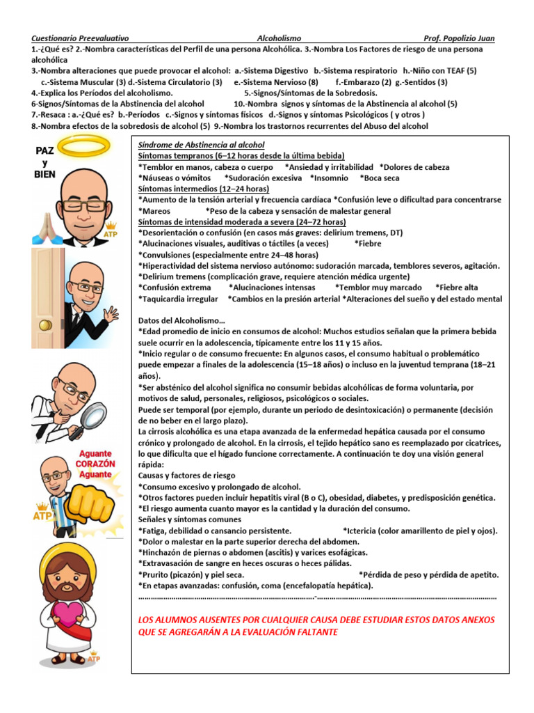 Cuest Alcoholismo 2025 | PDF | Despachador de drogas | Enfermedades y ...