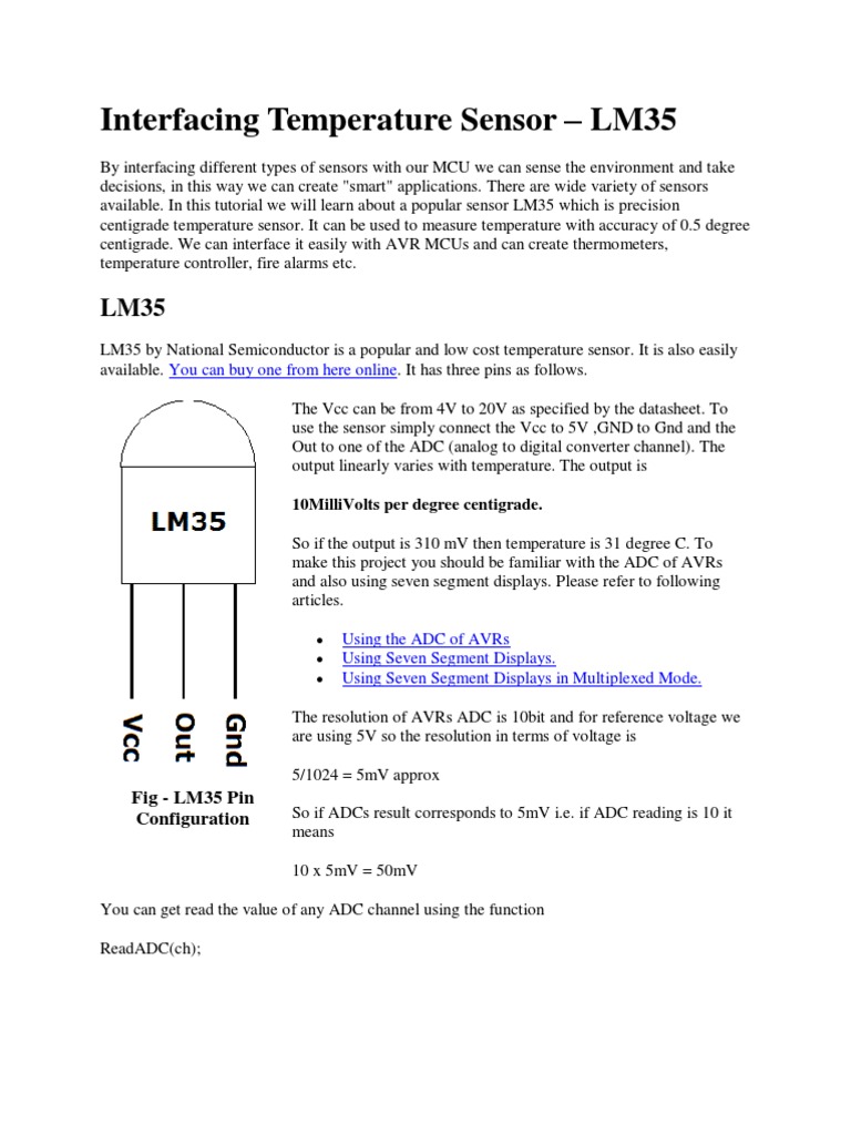 Interfacing Temperature Sensor | PDF | Analog To Digital Converter | Sensor