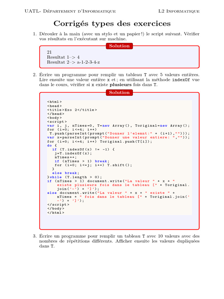Corrigés d'exercices JavaScript | PDF | Informatique | Informatique