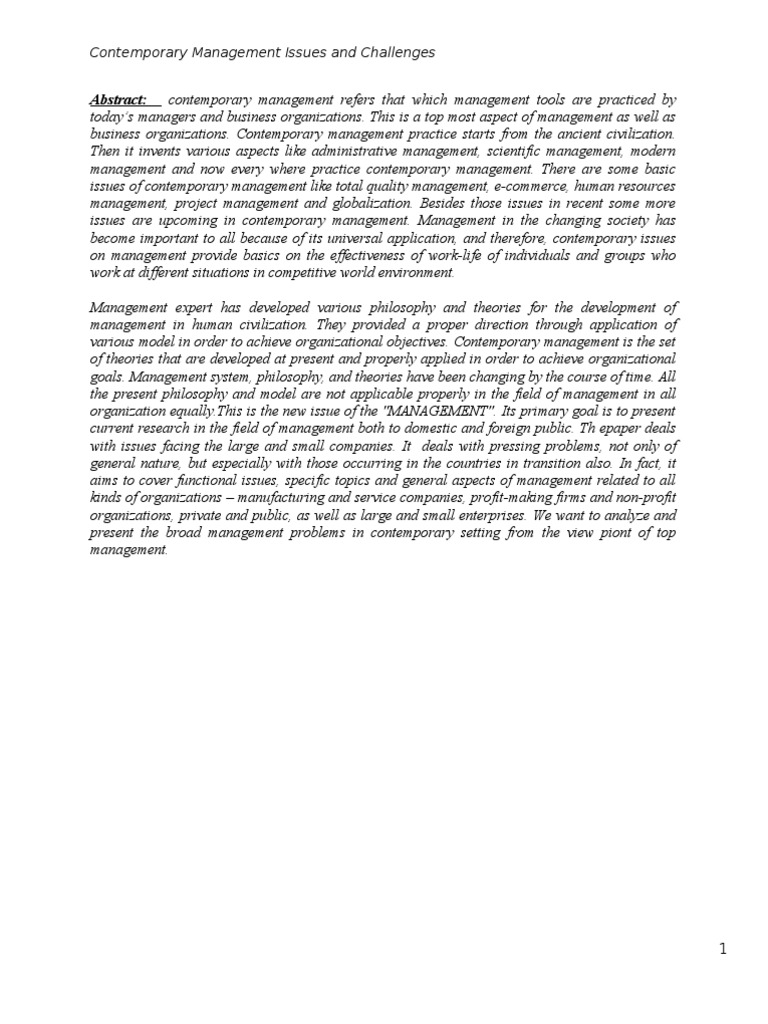Contemporary Management Challenges Today | PDF | Enterprise Resource ...