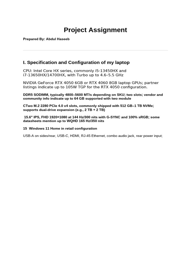 Laptop Configuration Specifications | PDF