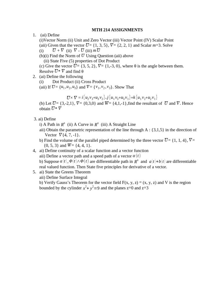 MTH 214 Assignments | PDF