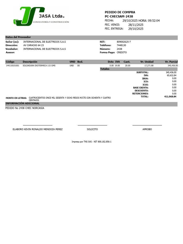 Compras 001 Norcasia 2438 | PDF