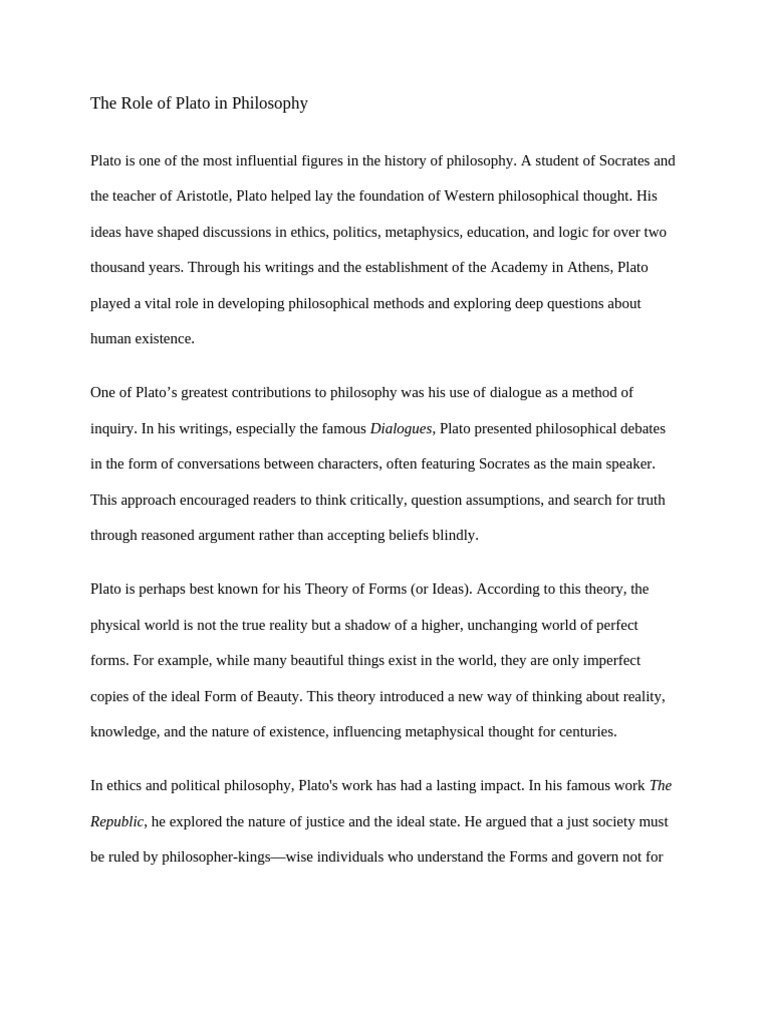 The Role of Plato in Philosophy | PDF | Plato | Western Philosophy
