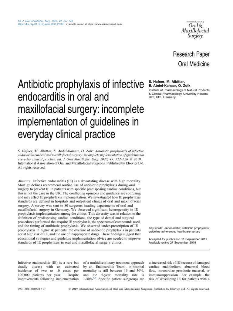 Antibiotic Prophylaxis of Infective Endocarditis in Oral and ...