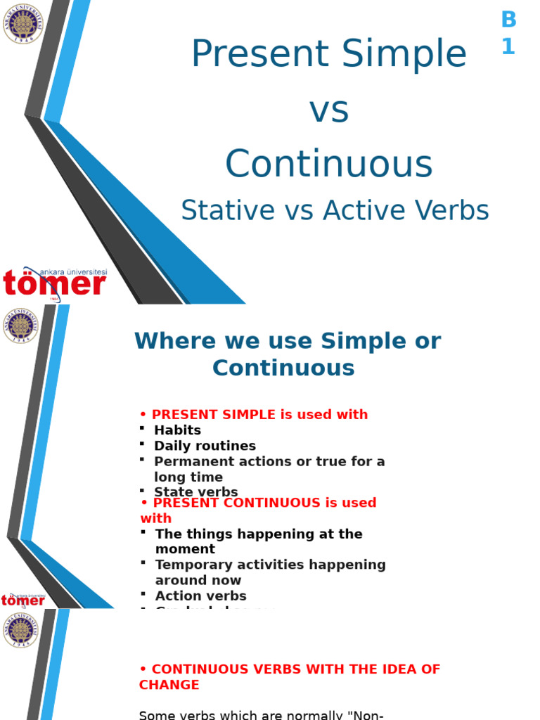 B1.1 - Present Simple Vs Continuous, Stative Vs Active Verbs | PDF
