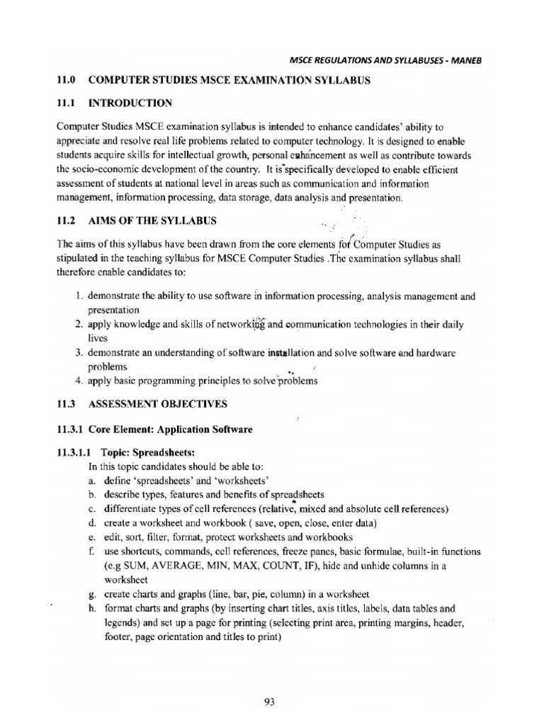 MSCE Computer Exam Syllabus | PDF
