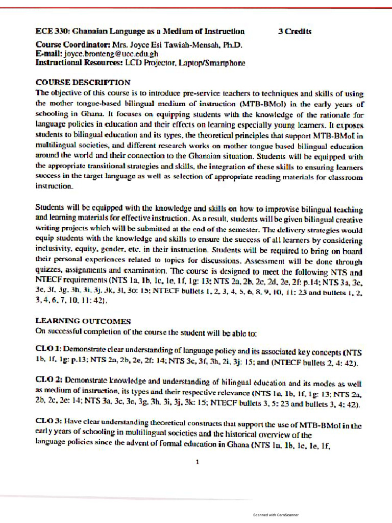 The Use of Ghanaian Language as a MOI - Course Notes - Sharether.com | PDF