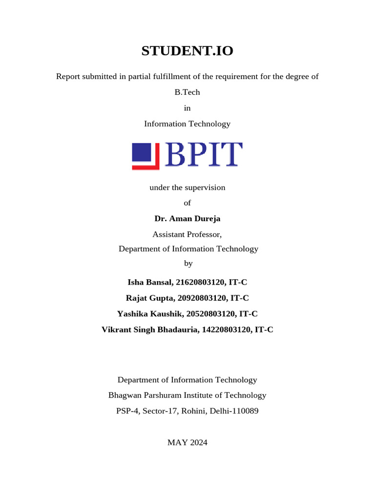 Student.io: B.Tech IT Project Report | PDF | Mentorship | Résumé