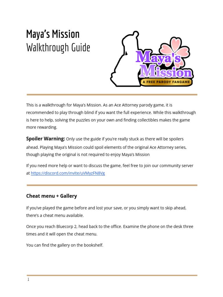 Maya's Mission Walkthrough Guide | PDF