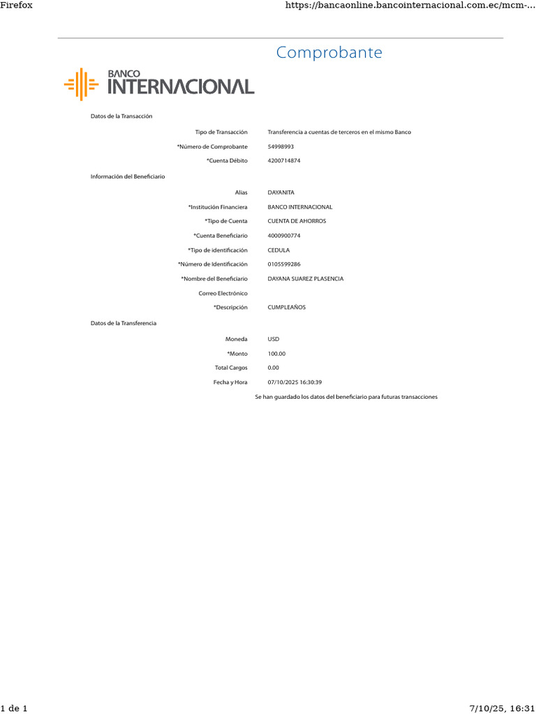 Comprobante de Transferencia Bancaria | PDF