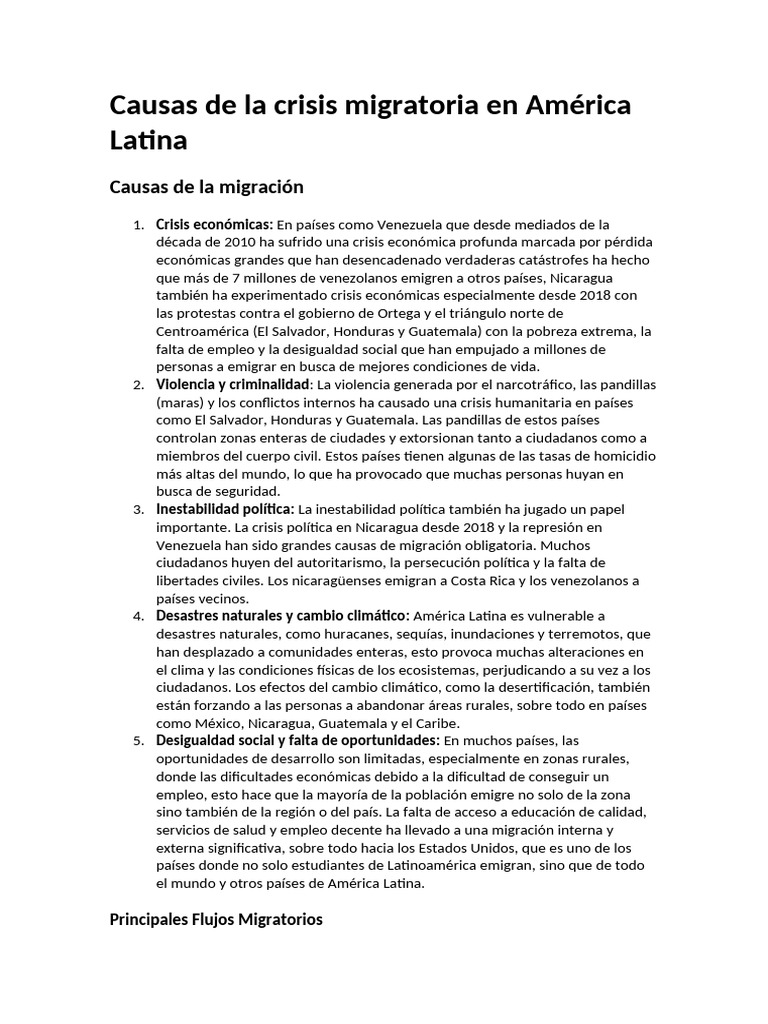 Causas de la crisis migratoria en América Latina | PDF | Migración humana