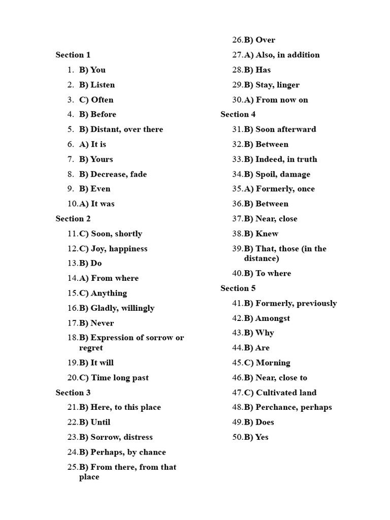 Answer Key Archaic Words Pdf