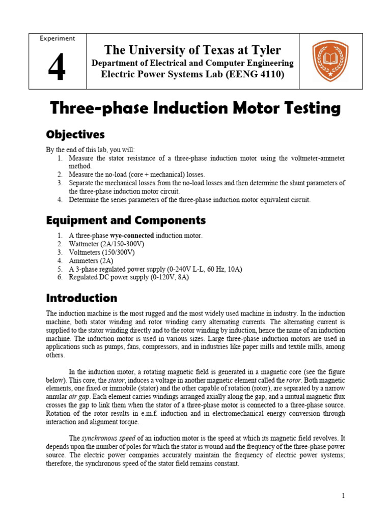Lab 4 - Three-Phase Induction Motor Testing | PDF | Electric Motor ...
