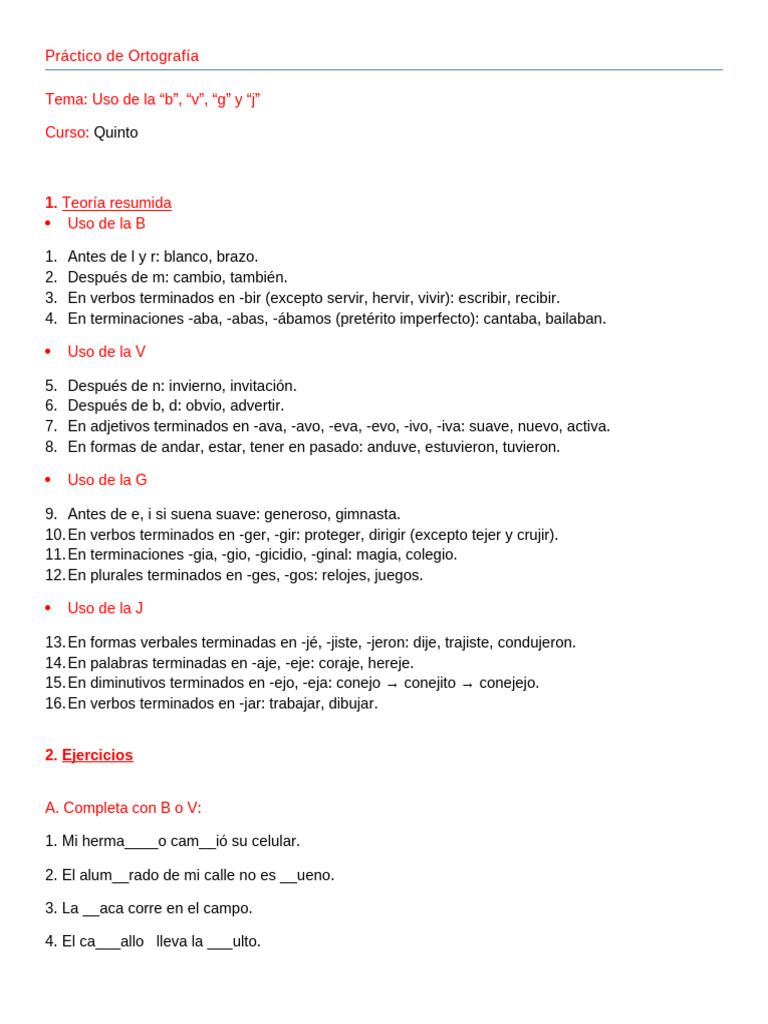 Ortografía: Uso de B, V, G y J en Quinto | PDF | Lingüística
