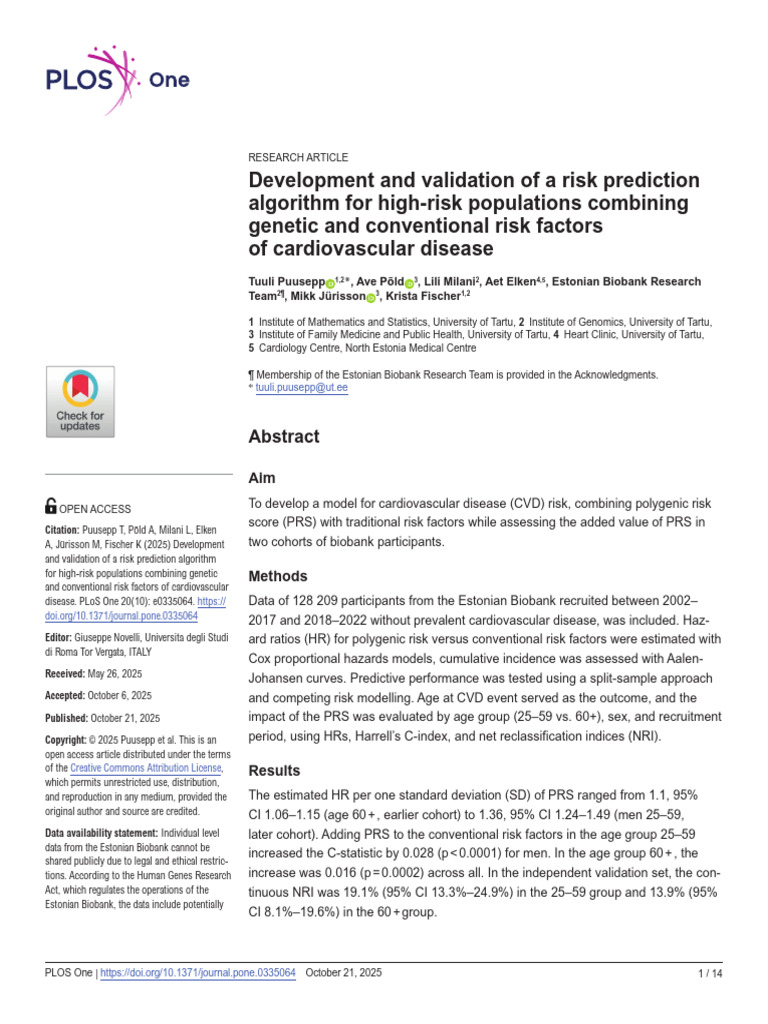 CVD Risk Prediction Model Using PRS | PDF | Cardiovascular Diseases ...