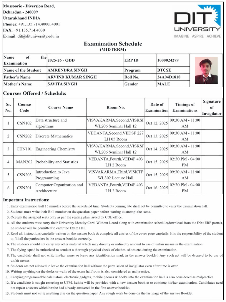 Examination Schedule - 1000024279 | PDF